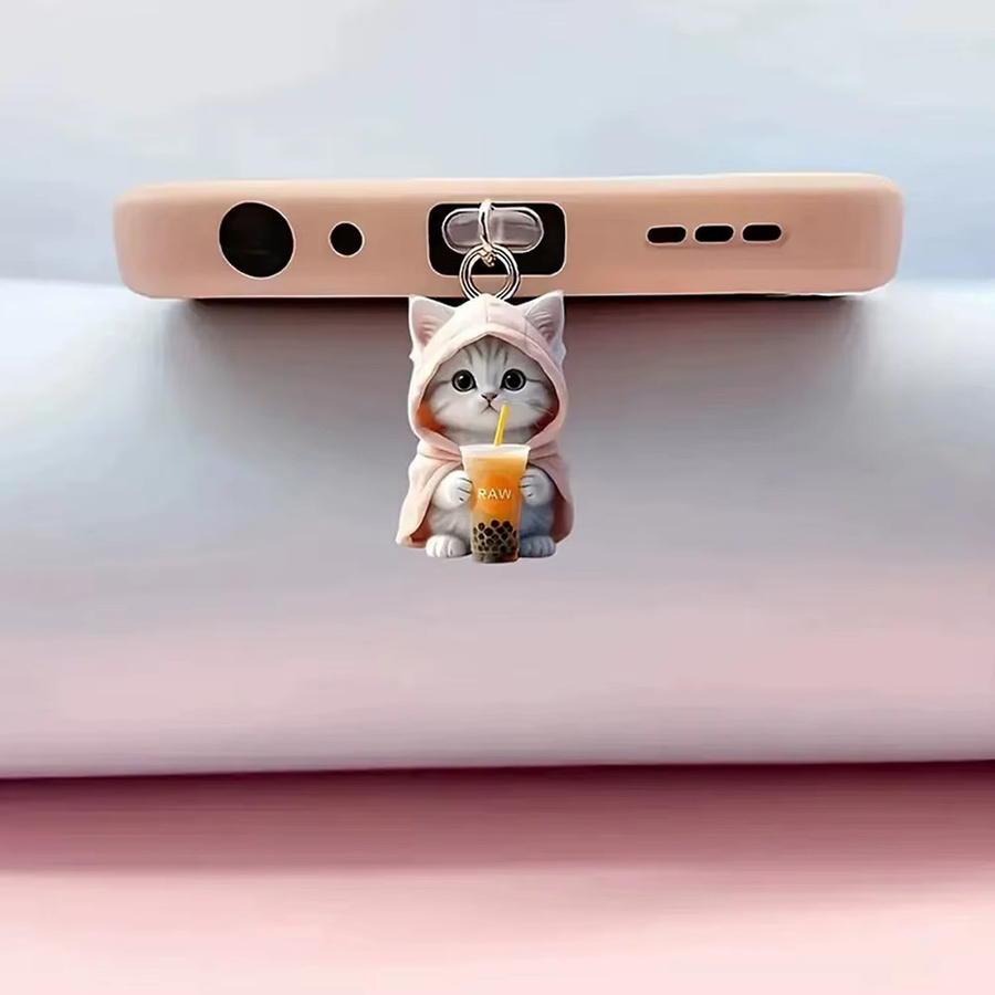 Nette Katze Staubschutz USB Typ C Stecker Anhänger in Pink für iPhone Xiaomi Huawei Handy Zubehör - Bild 2