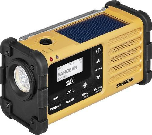 Sangean MMR-88 DAB+ Outdoorradio mit UKW, Solarpanel, Handkurbel und Taschenlampe, Schwarz-Gelb - Bild 1