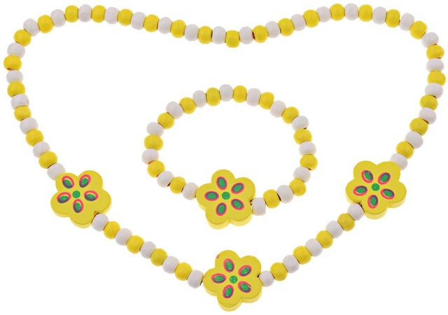TopHanqi Schmuck-Set, Halskette, Armband, Zirkonia, Holzperlen, Weiß, Kinder - Bild 1