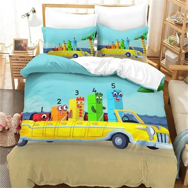 Wucifang Bags Bettwäscheset Cartoon Zahlenblöcke mit Deckenbezug und Kissenbezug, Gelb, B/H: 135 x 200 cm - Bild 1