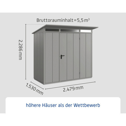 Hörmann Gerätehaus Elegant mit Pultdach und Einzeltür in Graualuminium, Metall, B/H/T: 247,9 x 228,6 x 107,8 cm - Bild 4