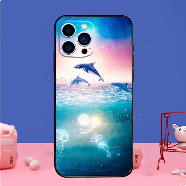 Silikon Handyhülle Ozean Delfin für Apple iPhone 11 12 13 14 15 16 Pro Max Mini Plus XR XS X Multicolor - Bild 1