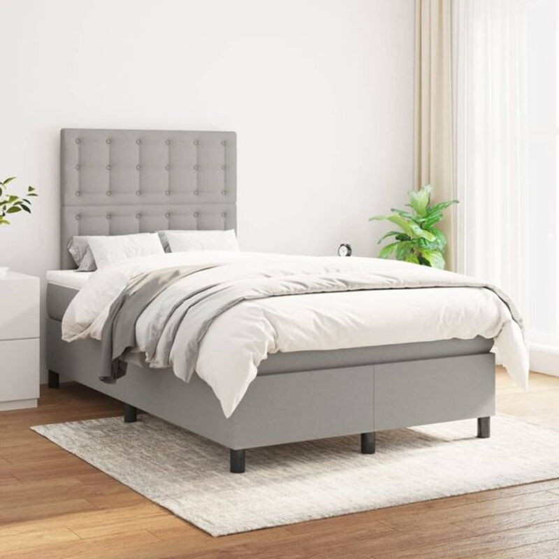 Vidaxl Boxspringbett mit Matratze in Grau und Weiß aus Stoff und Holzwerkstoff B/B/H: 120 x 200 x 118 cm - Bild 1