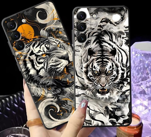 Weiche Handyhülle mit Tiger-Design in Silber und Schwarz für Samsung Galaxy A-Serie (A15, A16, A17, A23, A24, A25, A26, A32, A34, A35, A36, A52, A53, A54, A55, A56) - Bild 1