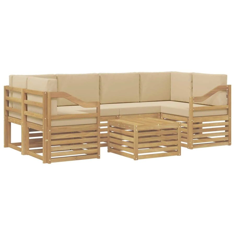 vidaXL Outdoor-Sofagarnitur in L-Form aus Akazienholz mit Kissen, 7-teilig, Weiß und Beige - Bild 2
