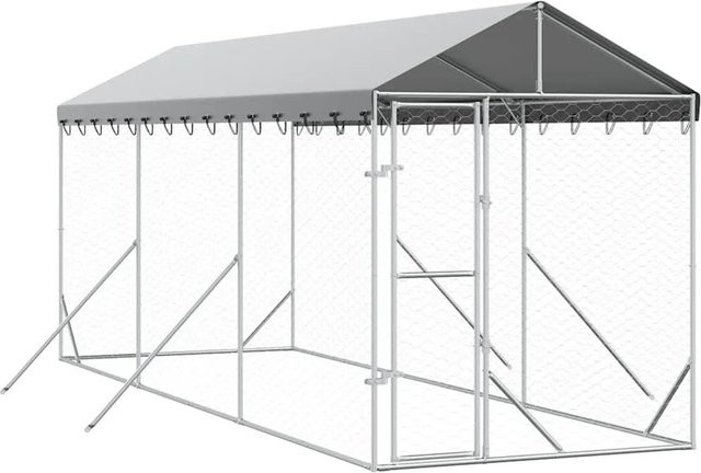 vidaXL Outdoor-Hundezwinger mit Dach aus verzinktem Stahl in Silber B/T/H: 6 x 2 x 2,5 m - Bild 1