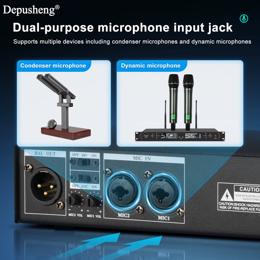 DEPUSHENG Feedback Destroyer HT-2300 mit One-Key Auto Anti-Feedback Notch-Filter in Schwarz für KTV, Bühne und Konferenzen - Bild 3