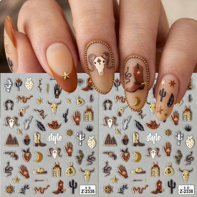 QIANJIKU Nagelkunst Aufkleber, Braune Western Cowboy Motive, Glänzend - Bild 1