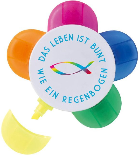 Uljö Textmarker Blume Set mit Keilspitze in Mehrfarben (Grün, Gelb, Orange, Pink) - Bild 1
