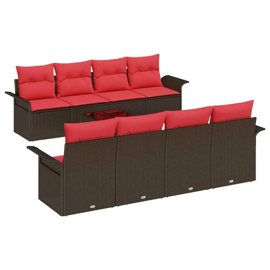 vidaXL Gartensofa-Set aus Poly-Rattan mit 9 Kissen in Beige und Rot - Bild 2