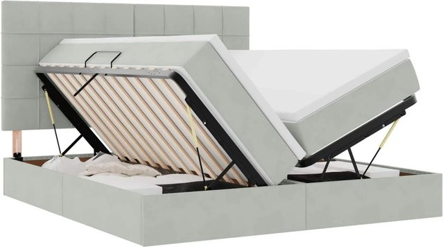 vidaXL Bett mit LED-Lichtleisten aus Samt in Hellgrau mit Lift-up-Funktion B: 200 cm, T: 203 cm, H: 88 cm - Bild 1