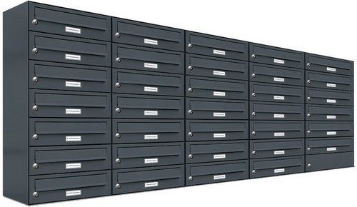 AL Briefkasten-System für 34 Parteien zur Aufputzmontage, grau, B/H/T: 153,34 x 80,5 x 27,5 cm - Bild 1