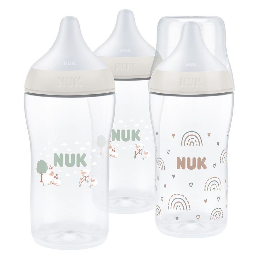 NUK Perfect Match Babyflaschen Set mit Silikon-Sauger, 3er Pack, Regenbogen und Schafe, 260 ml - Bild 1