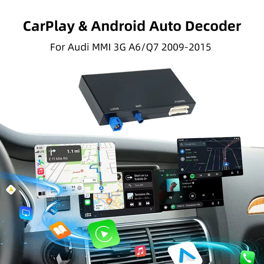 CARABC Kabelloses CarPlay und Android Auto Modul mit MirrorLink, AirPlay und Rückfahrkamera für Audi A6 und Q7 in Schwarz - Bild 2