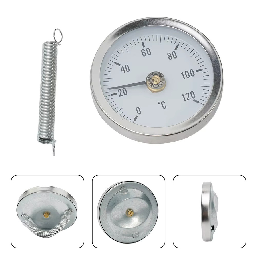 HpLive Edelstahl-Klemmrohrthermometer mit Feder, Messbereich 0-120 °C, Farbe: Silber, Durchmesser: 6,3 cm - Bild 2