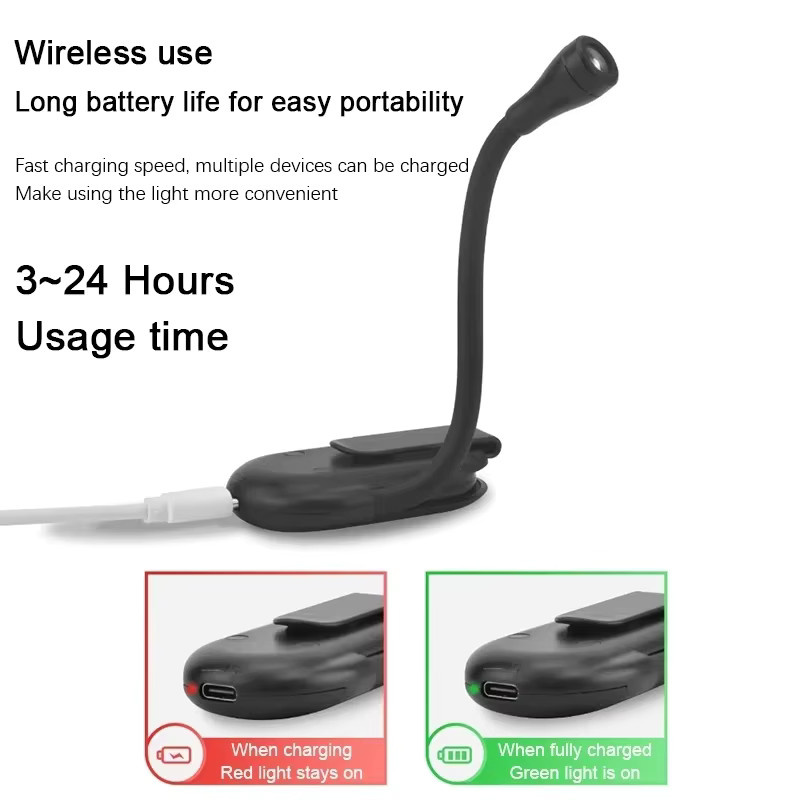 Lyfs Tragbare LED Clip-On Leselampe mit USB-Ladefunktion, Dimmbar und 360 Grad Schwenkbar, Weiß - Bild 4