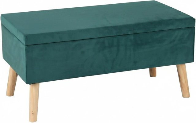 Relaxdays Sitzbank aus Samt und Eukalyptusholz in Dunkelgrün mit aufklappbarem Stauraum, B/T/H: 80 x 40 x 41 cm - Bild 1