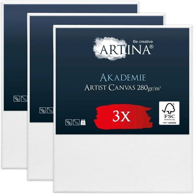 Artina Akademie Keilrahmen Set aus FSC Holz und Baumwolle, Weiß, 3-teilig, B: 50 cm, H: 60 cm - Bild 1