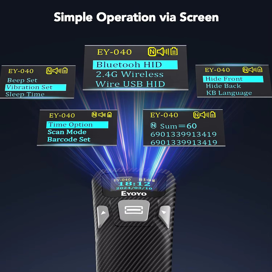 EYOYO Tragbarer Bluetooth Handheld Barcode-Scanner für 1D und 2D QR-Codes mit Digitalanzeige in Schwarz - Bild 3