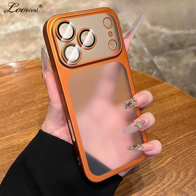 Loobival Handyhülle für iPhone 17 16 15 Pro Max 14 13 Air mit mattierter PC-Plattierung und Kameraschutz in Orange und Transparent - Bild 1