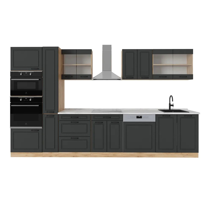 Vicco R-Line Küchenzeile Landhausstil in Anthrazit und Eiche mit Marmor-Optik, Breite: 350 cm - Bild 2