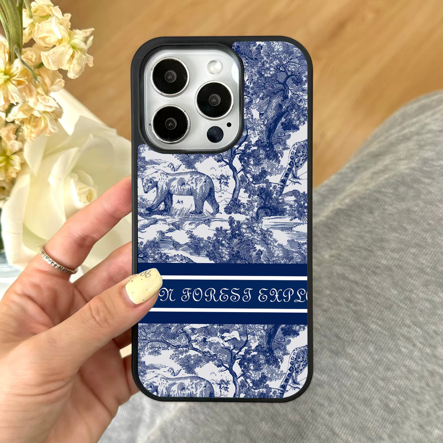 VNTK Handyhülle mit klassischem Blumen-Design für iPhone 16 15 14 13 12 11 Pro Max Plus in Blau, sturzsicheres Luxus Cover - Bild 2