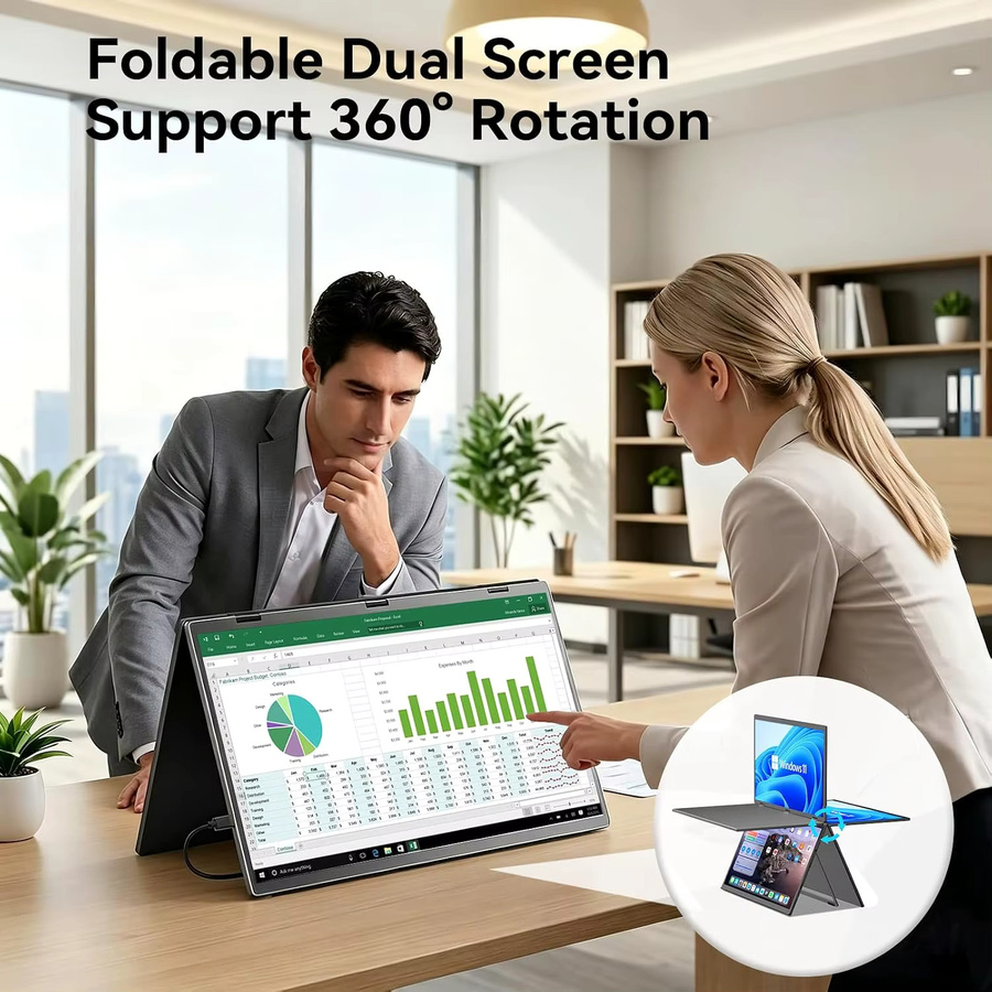 UPERFECT Delta Dualer Tragbarer Monitor 18,5 Zoll 1080P FHD IPS 100Hz Faltbarer Dreifacher Laptop-Bildschirmverlängerer USB-C Plug & Play Schwarz - Bild 4