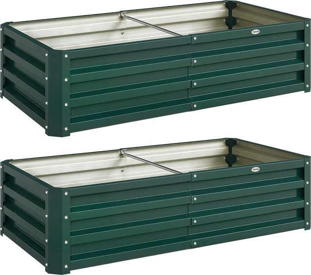 Outsunny 2er-Set Hochbeete aus verzinktem Stahl in Dunkelgrün, B/T/H: 120 x 60 x 30,5 cm - Bild 1
