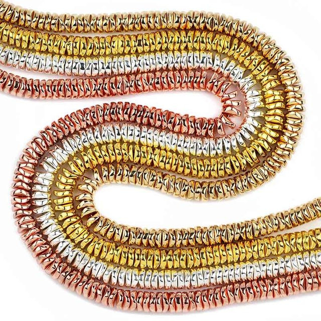 JHNBY Spacer Perlen, Naturstein, Gold Farbe, 6 mm, Runde Wellen Hämatit - Bild 1