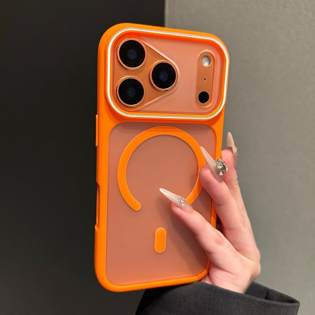 Stoßfeste MagSafe Magnetische Schutzhülle mit mattem Finish für iPhone 17 16 15 14 13 12 11 Pro Max Plus in Transparent, Lila oder Orange - Bild 1
