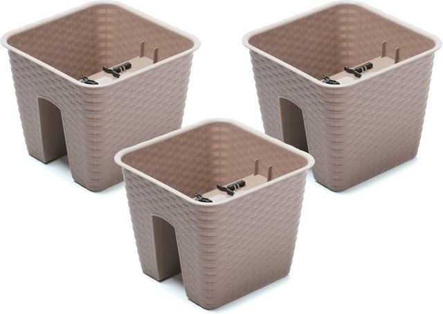 PROSPERPLAST Geländertopf Ratolla Railing 3er Set in Mocca, quadratisch mit Rattangeflecht-Optik, B/T/H: 27,2 x 27,2 x 22,5 cm - Bild 1