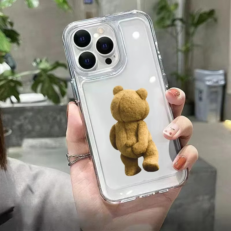 Stoßfeste Teddybär Cartoon Handyhülle für iPhone 11 bis 15 Pro Max, Transparent, Soft Clear Bumper Back Cover - Bild 4