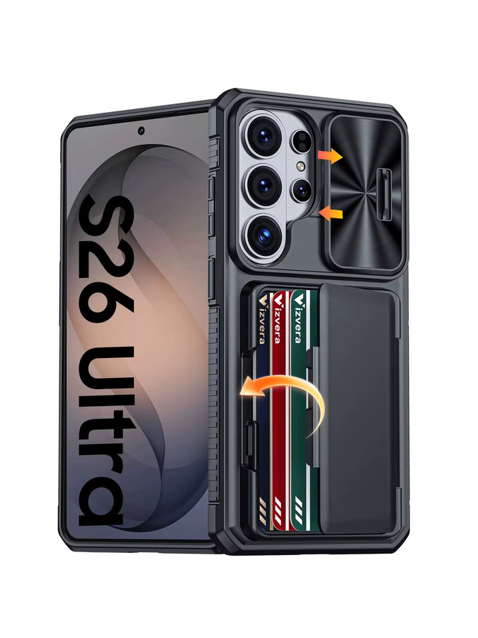 BANGZAO Silikon-Schutzhülle für Galaxy S26 Ultra mit Kartenhalter und RFID-Schutz, Schwarz - Bild 7