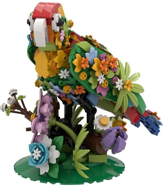 Gobricks MOC Kreative Blumen Bricks Papagei Wellensittich Pfau Möwe Geier Bausteine Spielzeug ab 14 Jahren - Bild 1