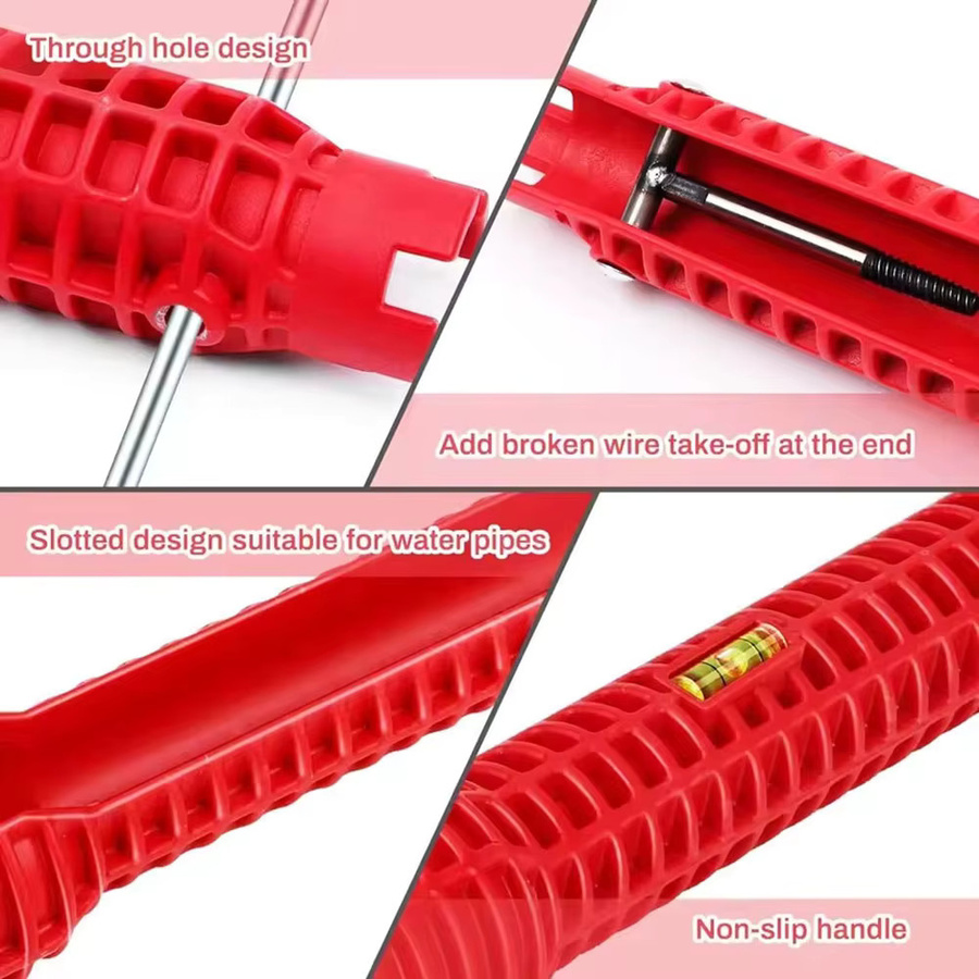 Skeyo Multifunktionaler 8-in-1 Spülbeckenschlüssel in Rot für Sanitärinstallationen und Warmwasserbereiter - Bild 4