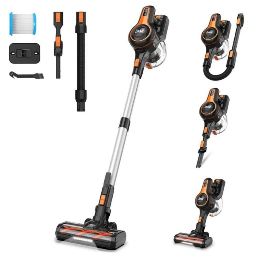 INSE S680 Kabelloser Staubsauger in Orange-Black mit 300W, 60000Pa Saugkraft, 60 Min. Laufzeit, LED-Beleuchtung und 1,2l Staubbehälter für Tierhaare und Auto - Bild 7