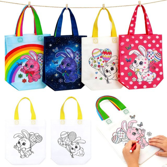5er Set ZSY Oster-Geschenktüten aus Vliesstoff mit Cartoon-Ei und Kaninchen Motiv in Mehrfarbig - Bild 1