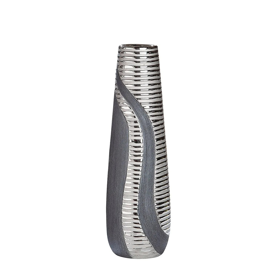 Gilde Bodenvase Sevilla modern in Anthrazit und Silber mit Streifenmuster, Höhe: 49 cm, Breite: 14 cm, Tiefe: 14 cm - Bild 2