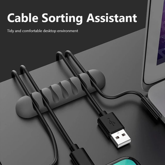Kabel Organizer und Kabel Clip in Schwarz mit USB-C Anschluss für Schreibtisch und Ladegeräte - Bild 1