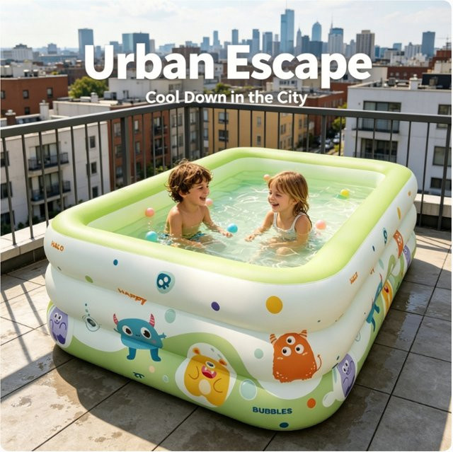 Aufblasbarer Kinder-Swimmingpool in Mehrfarbig, rechteckiges Design, Durchmesser: 150 cm - Bild 1