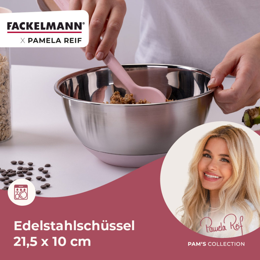 Fackelmann Pamela Reif Schüssel aus Edelstahl in Silber und Pink mit rutschfester Basis, Volumen: 2,5 l - Bild 3
