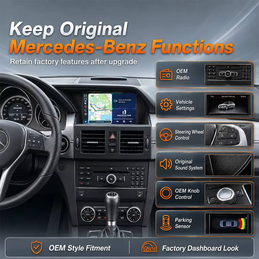 UTOTOP Kabelloser Apple CarPlay und Android Auto Decoder für Mercedes-Benz C-Klasse W204, E-Klasse W212 und GLK X204 mit NTG4.0 Original Bildschirm, Schwarz - Bild 5