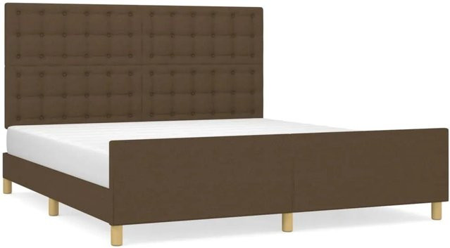 vidaXL Bettgestell mit Kopfteil in Dunkelbraun aus Stoff und Holz, B/T/H: 180 x 200 x 128 cm - Bild 1
