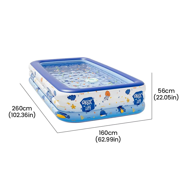 Kmoist Aufblasbarer Rechteck-Pool für Kinder mit Meerestier-Motiv, Blau, B/T/H: 160 x 160 x 56 cm - Bild 4