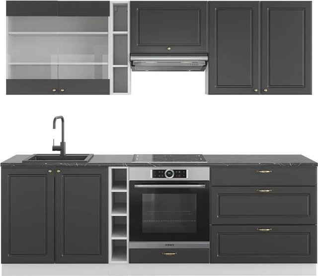 Vicco Fame-Line Küchenzeile modern in Anthrazit-Gold/Weiß mit Soft-Close-Türen, Breite: 235 cm - Bild 1