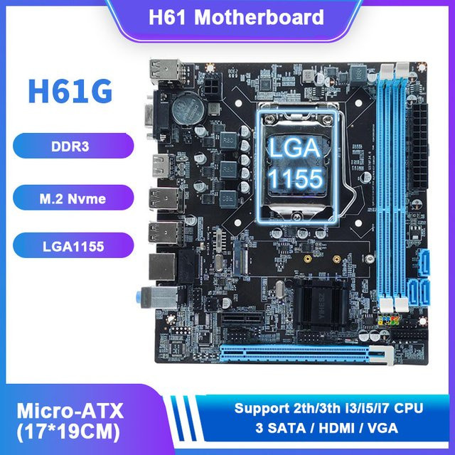 YiHESZ H61 Motherboard LGA 1155 DDR3 mit M.2 NVME und HDMI/VGA für Intel i3/i5/i7 Prozessoren in Schwarz - Bild 1