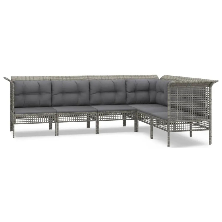 vidaXL 6-tlg Garten-Lounge-Set in L-Form mit Kissen, Grau, Poly Rattan und Metallgestell - Bild 2