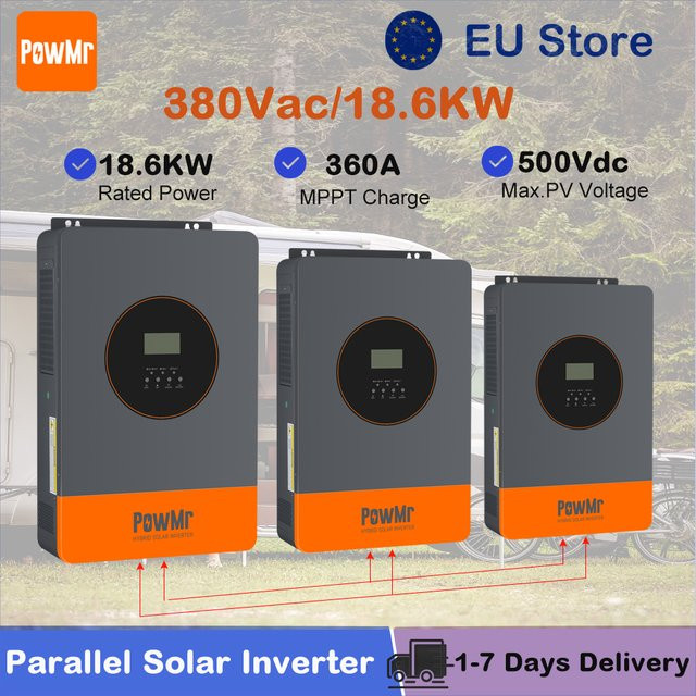 PowMr Hybrid-Solar-Wechselrichter 18,6 kW, 3-Phasen, 48V DC zu 380V, MPPT-Solarladeregler für Lithium-Batterien, Grau - Bild 1