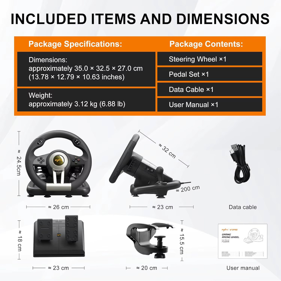 PXN V3 PRO PC-Rennlenkrad mit Pedalen in Schwarz für PC, PS3, PS4, Xbox One, Xbox Series X/S und Nintendo Switch - Bild 7