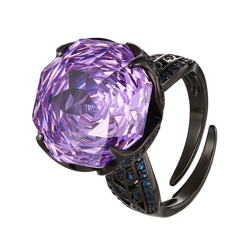 LJDZSW Ring, Messing, schwarz vergoldet, lila Zirkonia, Damen, Vintage - Bild 3
